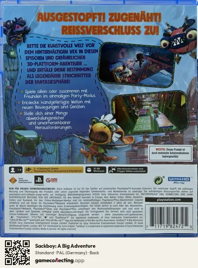 Sackboy: A Big Adventure PlayStation 5, Germany box back