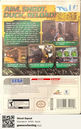 Ghost Squad Nintendo Wii, NTSC box back