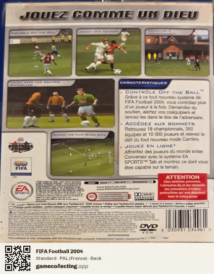 FIFA Football 2004 PlayStation 2, France box back