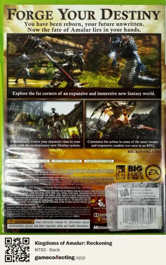 Kingdoms of Amalur: Reckoning Xbox 360, NTSC box back