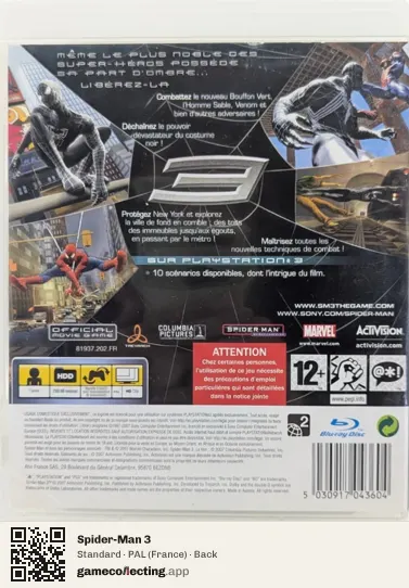Spider-Man 3 PlayStation 3, France box back