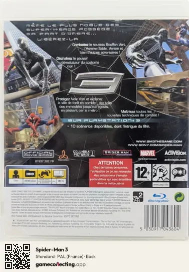 Spider-Man 3 PlayStation 3, France box back