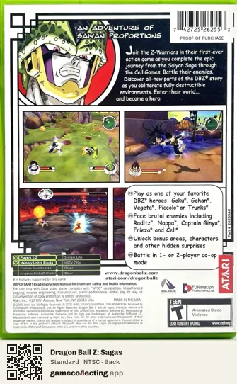 Dragon Ball Z: Sagas Xbox, NTSC box back