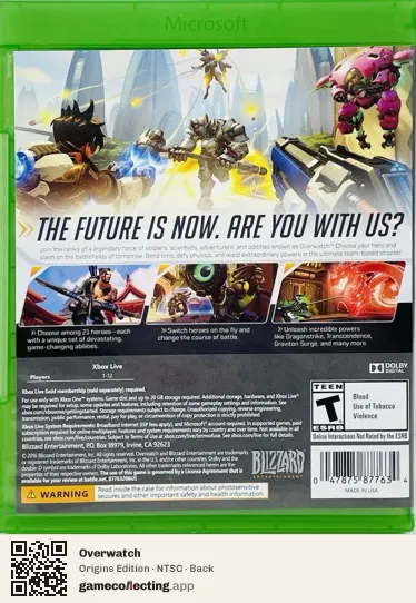 Overwatch Xbox One, NTSC box back