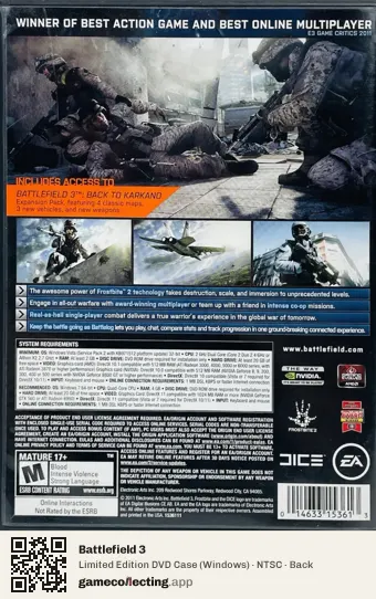 Battlefield 3 Computer, NTSC box back