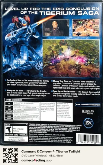 Command & Conquer 4: Tiberian Twilight Computer, NTSC box back