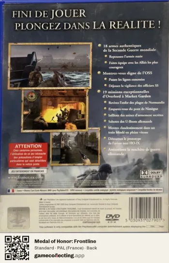 Medal of Honor: Frontline PlayStation 2, France box back