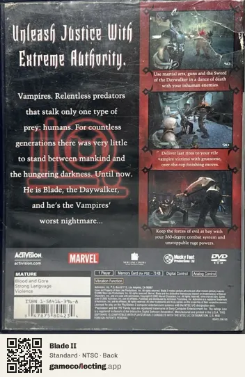 Blade II PlayStation 2, NTSC box back