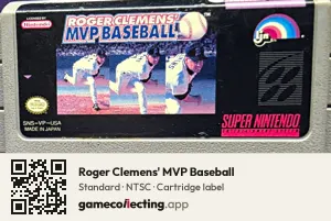 Roger Clemens' MVP Baseball Super Nintendo Entertainment System, NTSC cartridge label