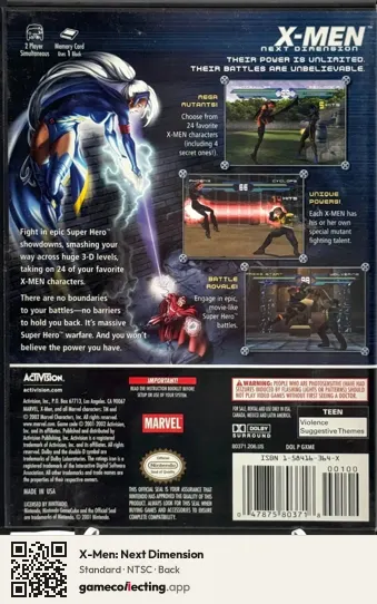 X-Men: Next Dimension Nintendo GameCube, NTSC box back