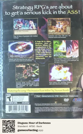 Disgaea: Hour of Darkness PlayStation 2, NTSC box back