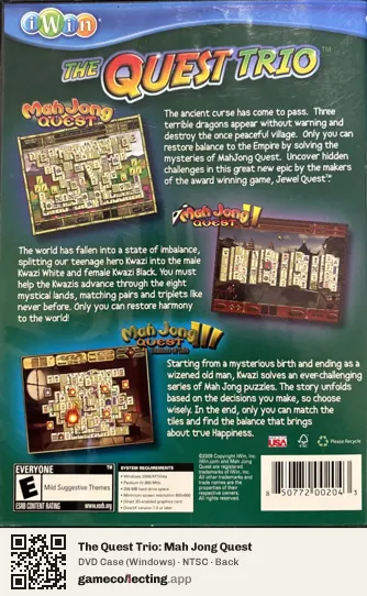 The Quest Trio: Mah Jong Quest Computer, NTSC box back