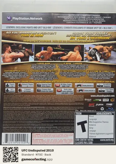 UFC Undisputed 2010 PlayStation 3, NTSC box back