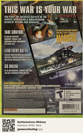 Battlestations: Midway Xbox 360, NTSC box back
