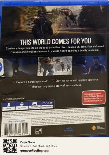 Days Gone PlayStation 4, Australia box back