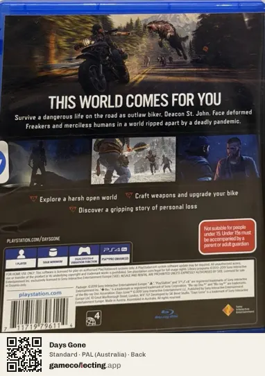 Days Gone PlayStation 4, Australia box back