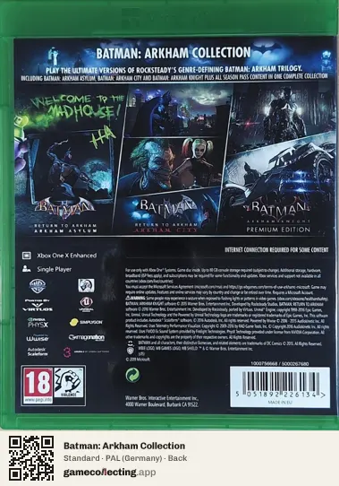 Batman: Arkham Collection Xbox One, Germany box back