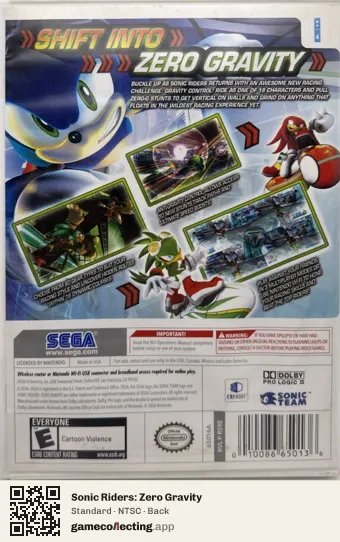 Sonic Riders: Zero Gravity Nintendo Wii, NTSC box back