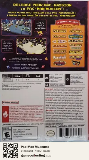 Pac-Man Museum+ Nintendo Switch, NTSC box back