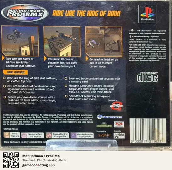 Mat Hoffman's Pro BMX PlayStation, Australia box back
