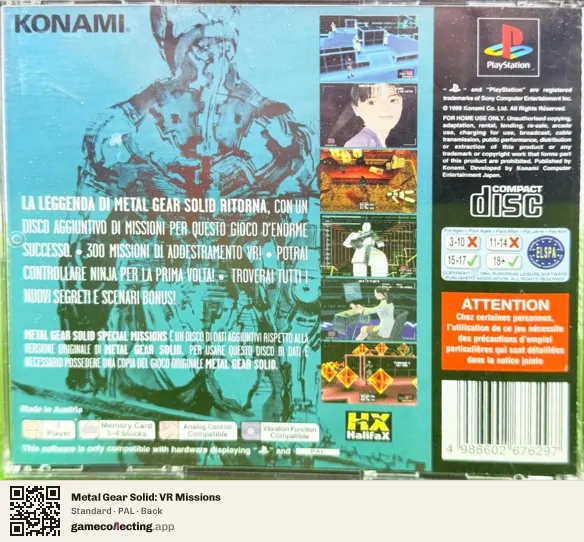 Metal Gear Solid: VR Missions PlayStation, PAL box back