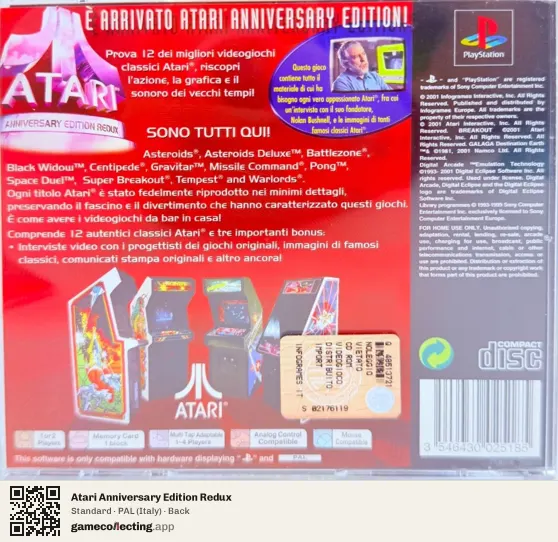 Atari Anniversary Edition Redux PlayStation, Italy box back