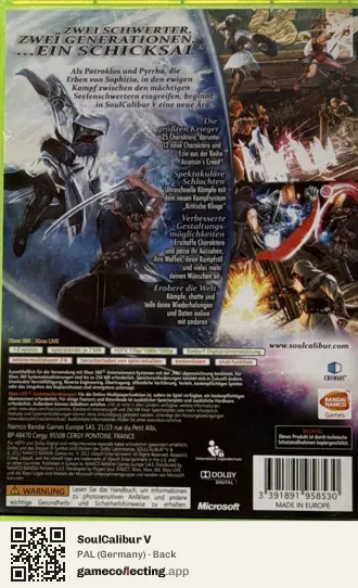 SoulCalibur V Xbox 360, Germany box back