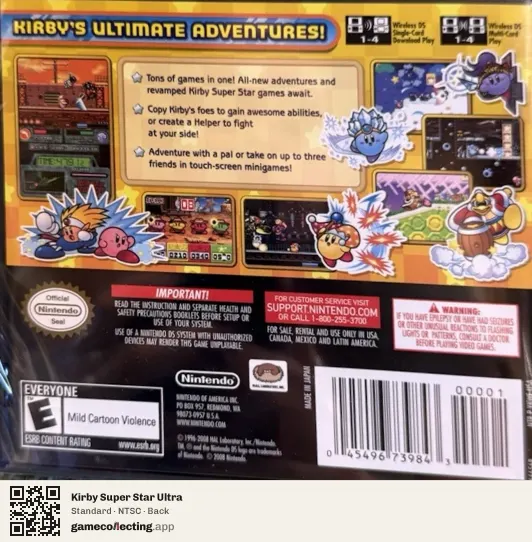 Kirby Super Star Ultra Nintendo DS, NTSC box back