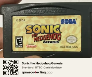 Sonic the Hedgehog Genesis Game Boy Advance, NTSC cartridge label