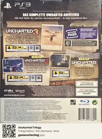 Uncharted Trilogy PlayStation 3, Germany box back