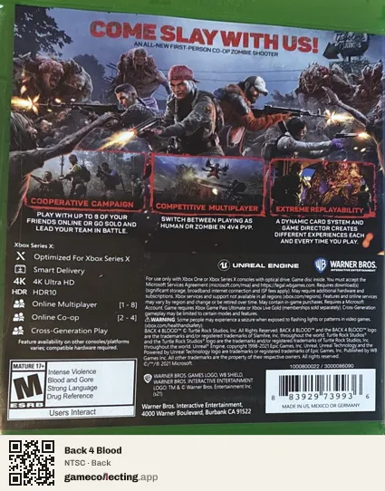 Back 4 Blood Xbox Series X, NTSC box back
