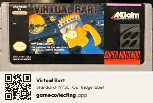 Virtual Bart Super Nintendo Entertainment System, NTSC cartridge label
