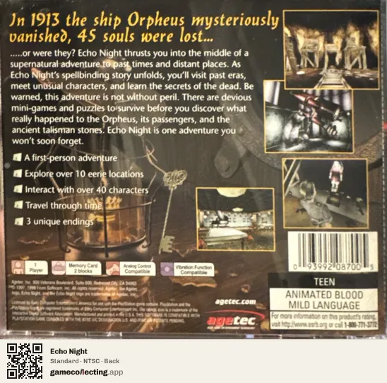 Echo Night PlayStation, NTSC box back