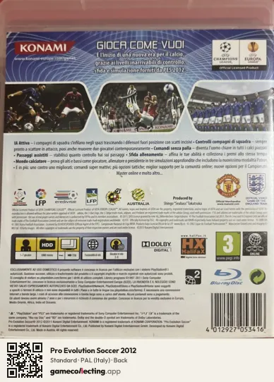 Pro Evolution Soccer 2012 PlayStation 3, Italy box back