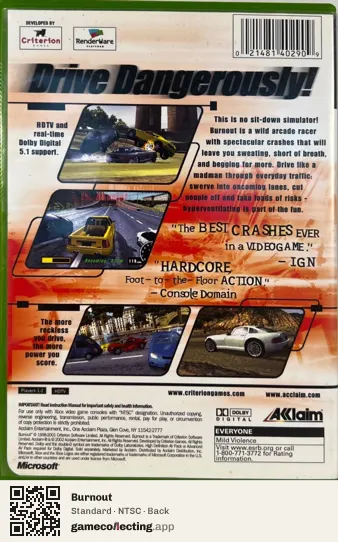 Burnout Xbox, NTSC box back