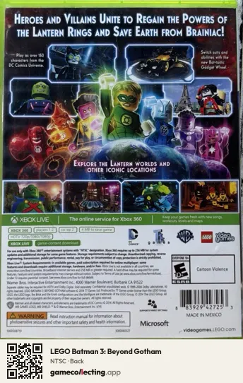 LEGO Batman 3: Beyond Gotham Xbox 360, NTSC box back