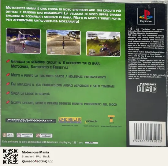 Motocross Mania PlayStation, PAL box back