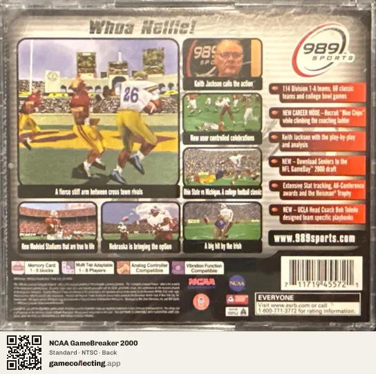 NCAA GameBreaker 2000 PlayStation, NTSC box back