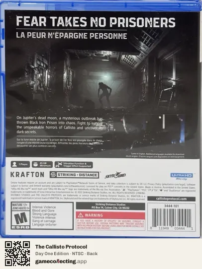 The Callisto Protocol PlayStation 5, NTSC box back