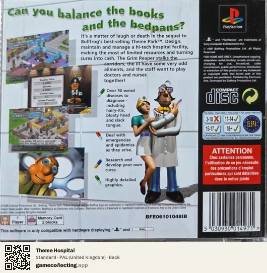 Theme Hospital PlayStation, United Kingdom box back
