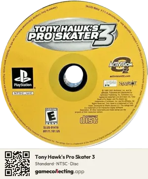 Tony Hawk's Pro Skater 3 PlayStation, NTSC disc