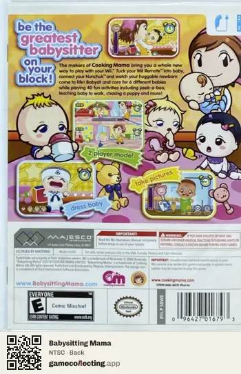 Babysitting Mama Nintendo Wii, NTSC box back