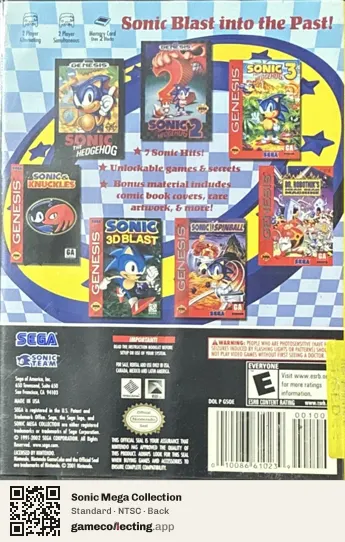 Sonic Mega Collection Nintendo GameCube, NTSC box back