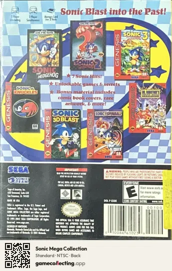 Sonic Mega Collection Nintendo GameCube, NTSC box back