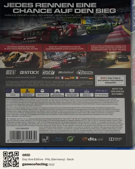 GRID PlayStation 4, Germany box back