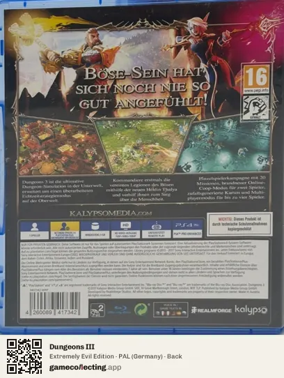 Dungeons III PlayStation 4, Germany box back