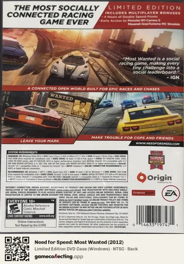 Need for Speed: Most Wanted (2012) Computer, NTSC box back