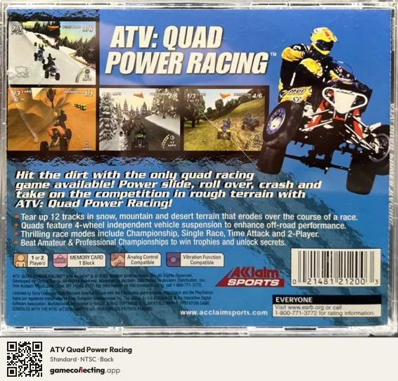 ATV Quad Power Racing PlayStation, NTSC box back