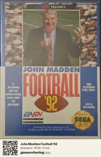 John Madden Football '92 Sega Mega Drive / Genesis, NTSC box front