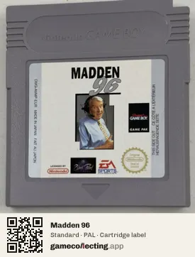 Madden 96 Game Boy, PAL cartridge label